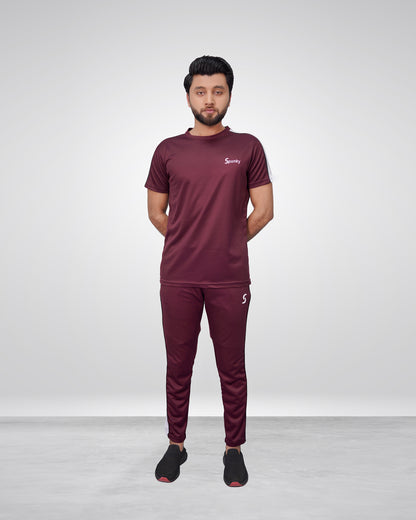 Premium Maroon Fitted TrackSuit with White Shoulder Panels