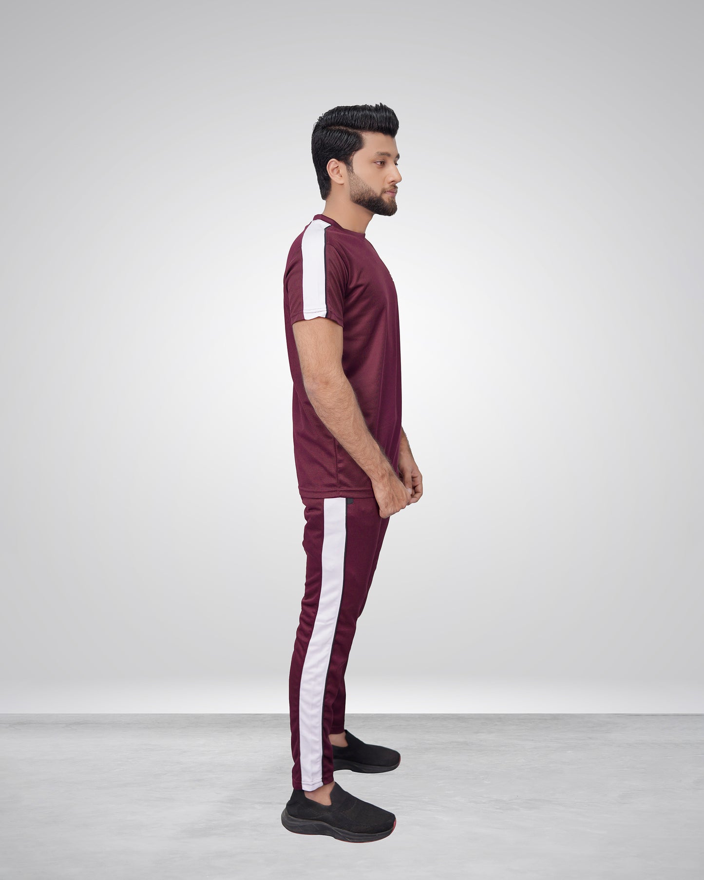 Premium Maroon Fitted TrackSuit with White Shoulder Panels