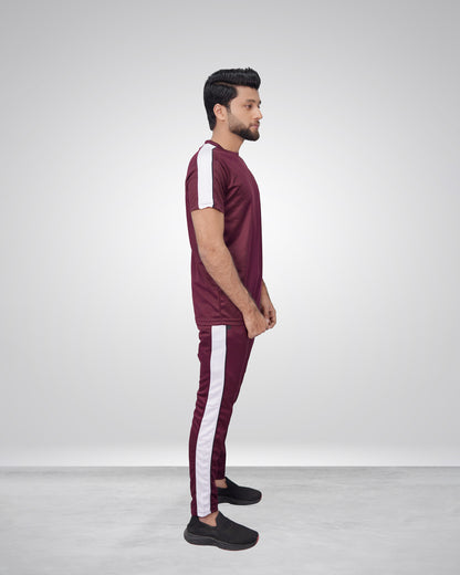 Premium Maroon Fitted TrackSuit with White Shoulder Panels