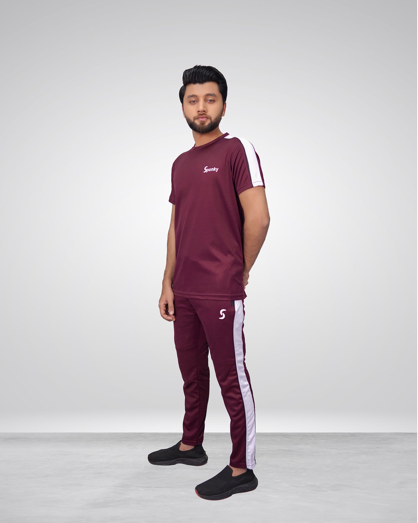 Premium Maroon Fitted TrackSuit with White Shoulder Panels