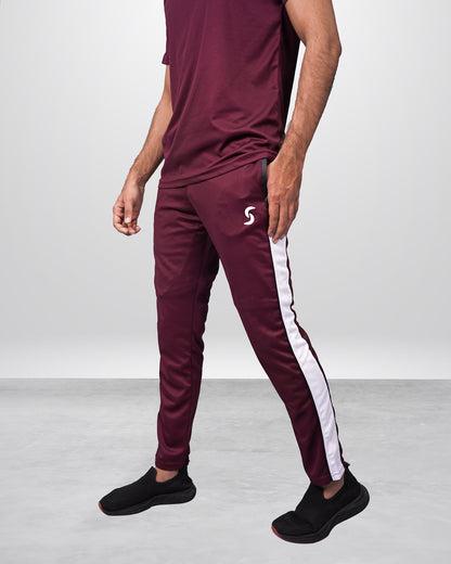 Premium Maroon Fitted TrackSuit with White Shoulder Panels