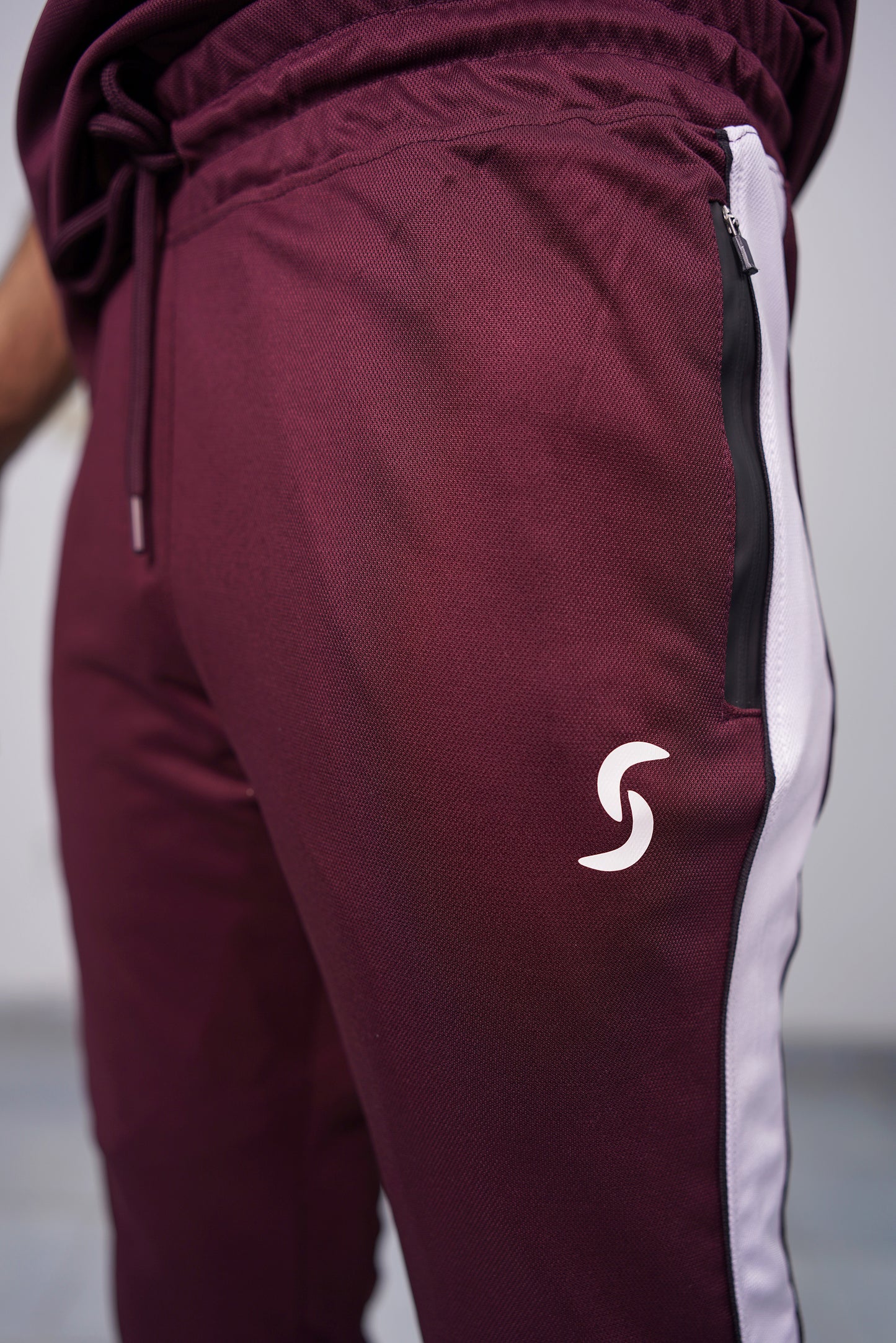 Premium Maroon Fitted TrackSuit with White Shoulder Panels