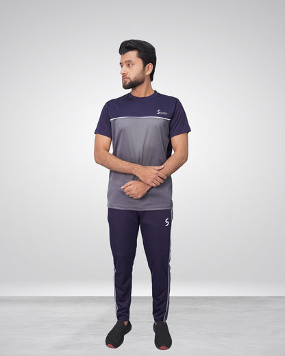 Relax Fit Gray & Blue TrackSuit with Reflective Detailing