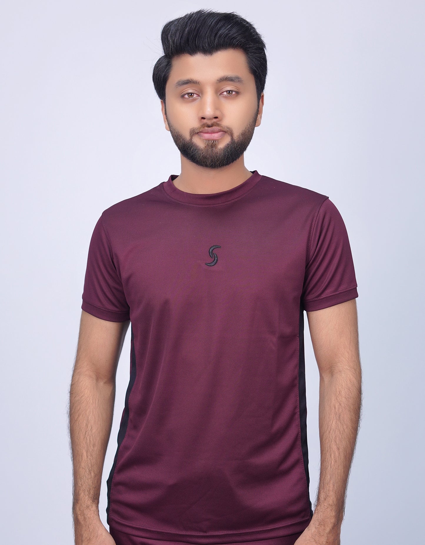 Premium Maroon Fitted T-Shirt with Embroidered Logo