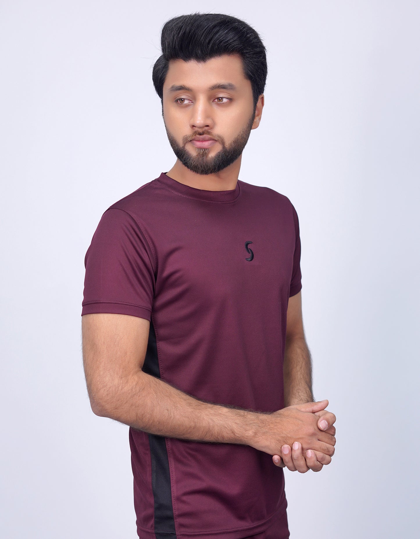 Premium Maroon Fitted T-Shirt with Embroidered Logo