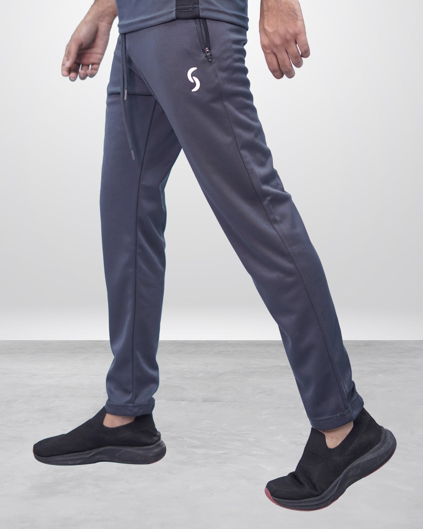 Premium Dark Gray Stretch Bottoms Trouser with Sleek Reflective Logo