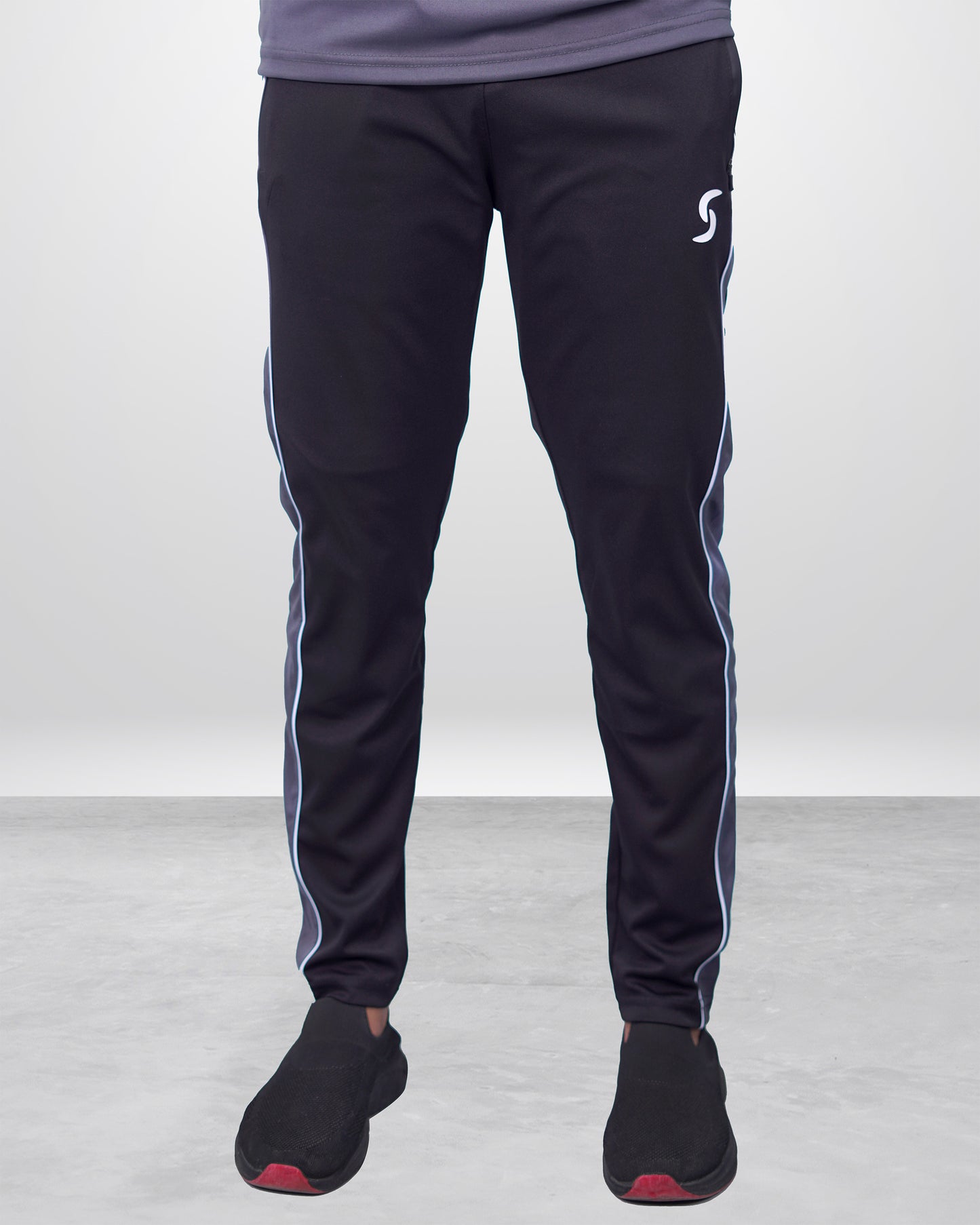 Sumptuous Black Trouser with Gray Panels & White Piping