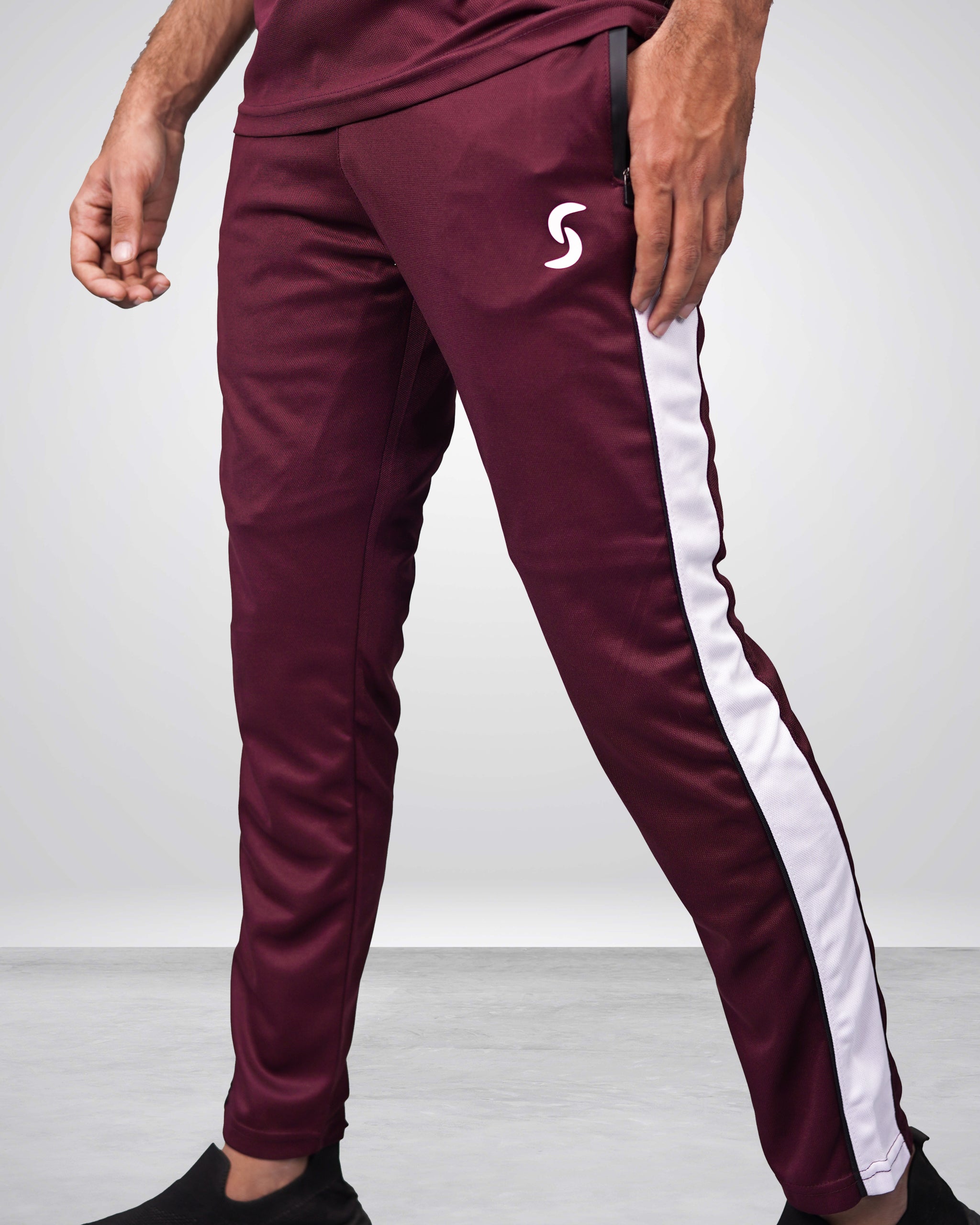 Maroon Dri-fit Trouser with White Panels